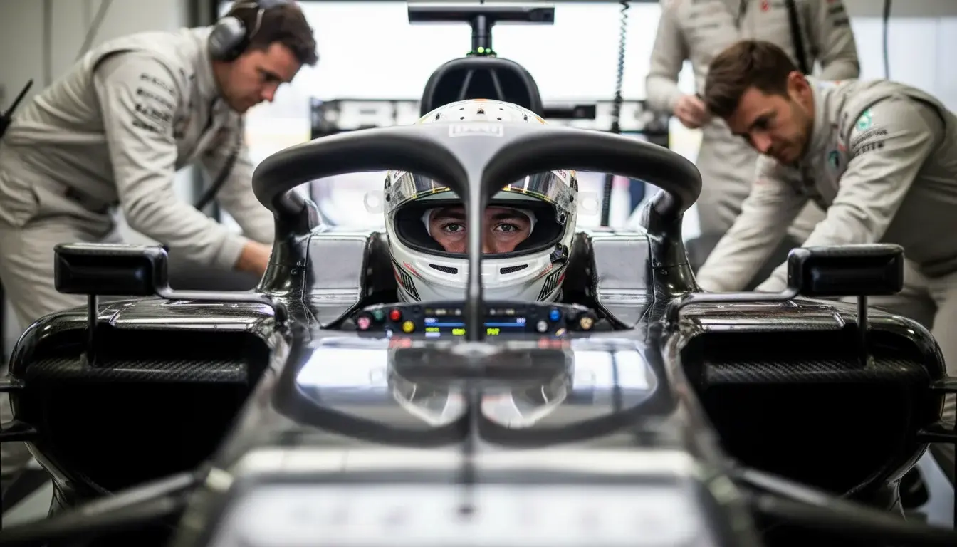 Jonge Formule 1-coureur in de cockpit tijdens zijn debuutseizoen