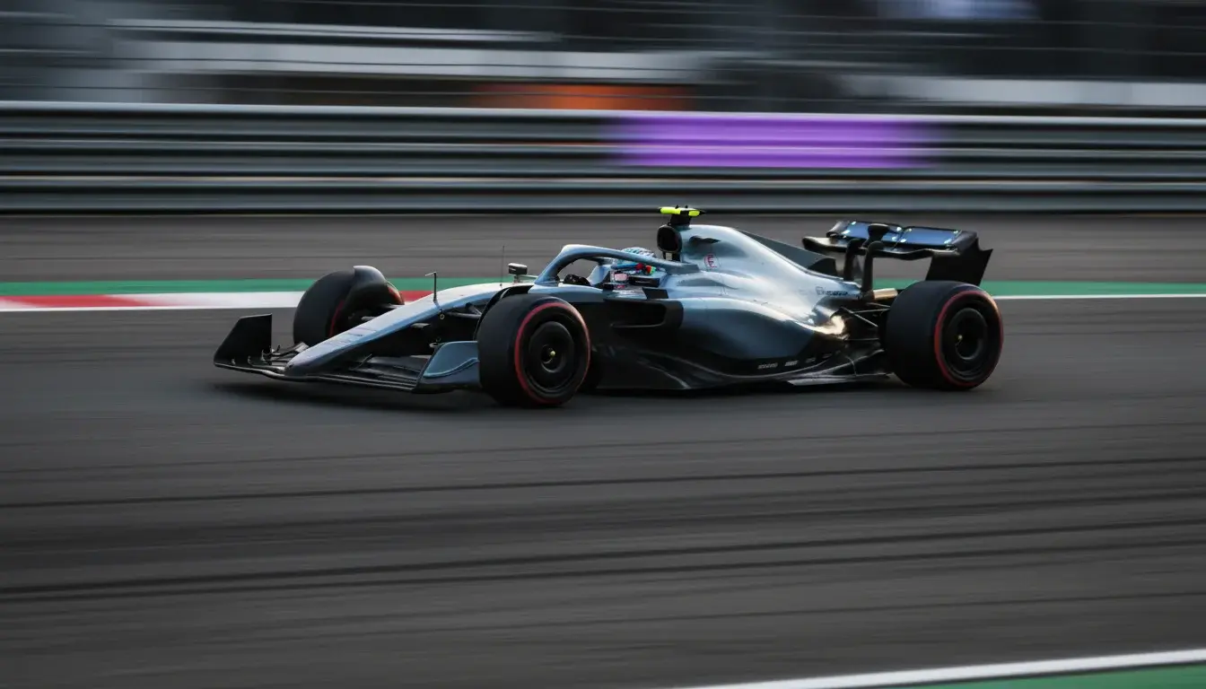 F1-auto met paarse sectortijden op het dashboard tijdens snelle ronde