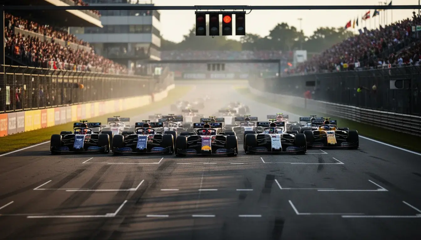 F1-bolides tijdens de start van een sprintrace