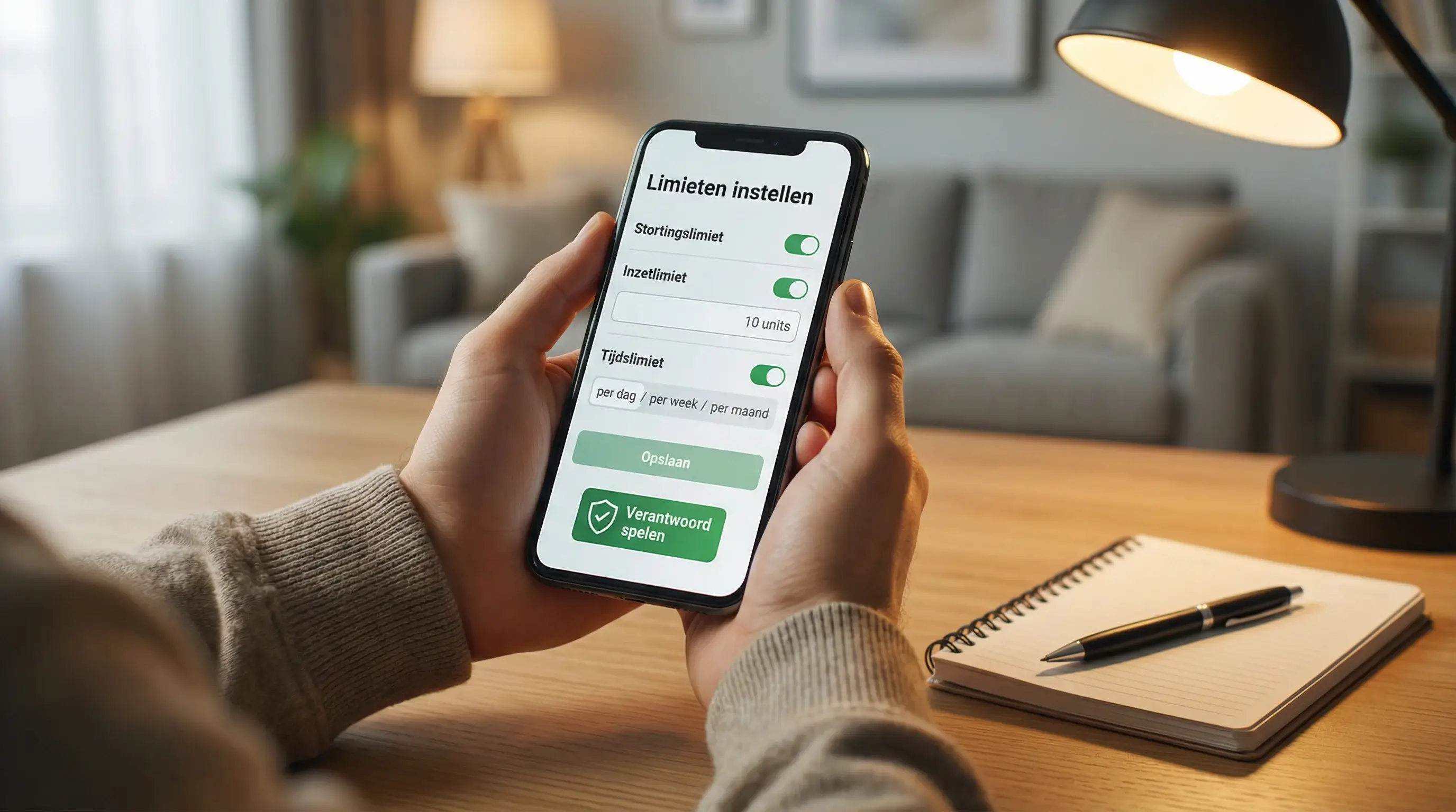 Persoon stelt limieten in op een smartphone app voor verantwoord wedden