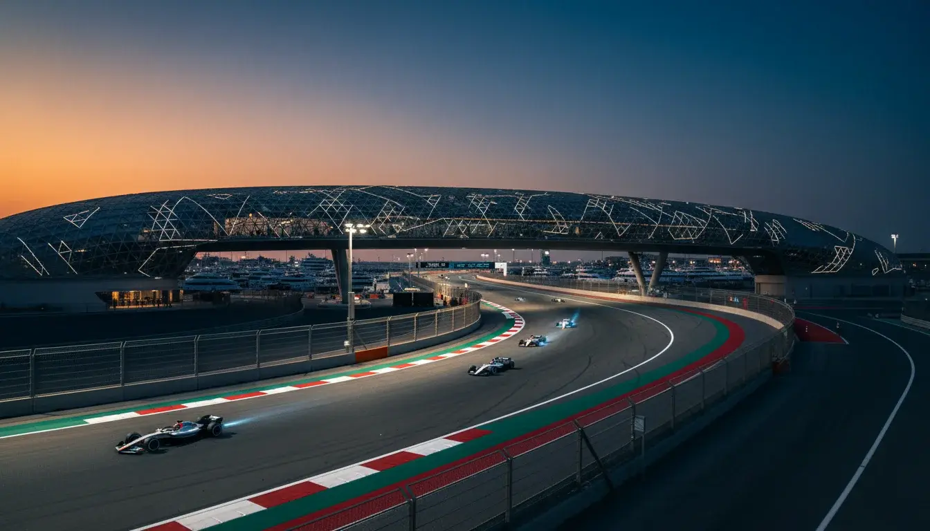 Yas Marina Circuit bij avondlicht tijdens de seizoensfinale