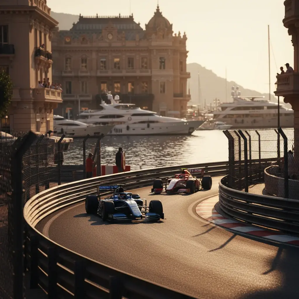 Formule 1-bolides in de nauwe straten van Monte Carlo tijdens de GP Monaco